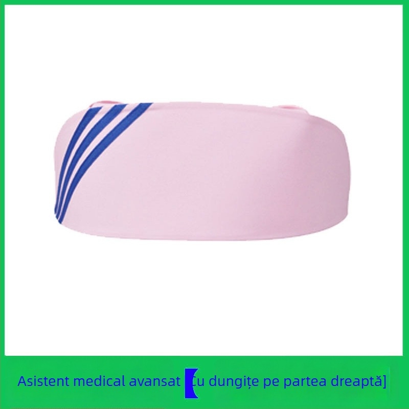 Șapcă de infirmieră din bumbac și satin, model cu dungi, vârf plat, logo imprimat