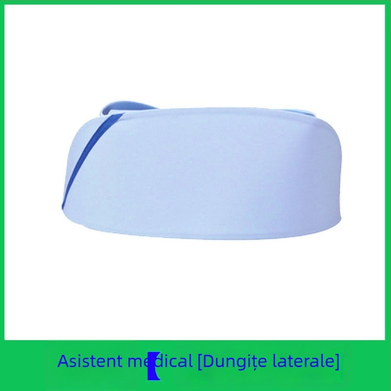 Șapcă de infirmieră din bumbac și satin, model cu dungi, vârf plat, logo imprimat