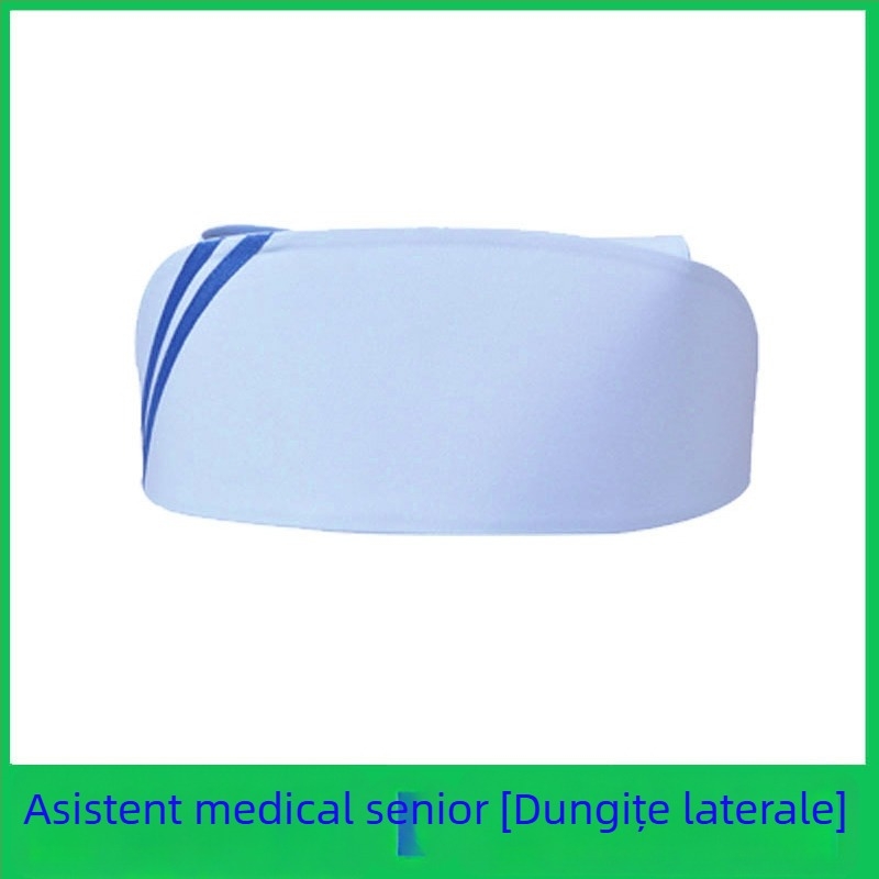 Șapcă de infirmieră din bumbac și satin, model cu dungi, vârf plat, logo imprimat
