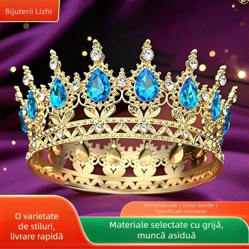 Coronă pentru cap din aliaj cu 16 cristale în formă de picătură, electroplacată, stil unisex, decor pentru tort