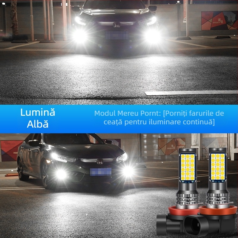 Lampă LED pentru ceața auto, 3030 cu trei culori, compatibilă cu H3/H8/H11 – bec de ceață frontal cu efect de strobing