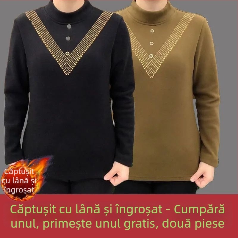 Top termic din velur german, mărime plus, pentru femei, cu guler semi-înalt, toamnă-iarna