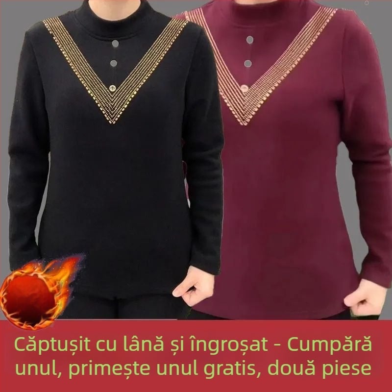 Top termic din velur german, mărime plus, pentru femei, cu guler semi-înalt, toamnă-iarna