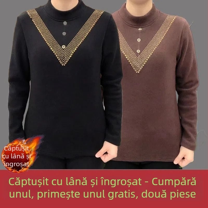Top termic din velur german, mărime plus, pentru femei, cu guler semi-înalt, toamnă-iarna