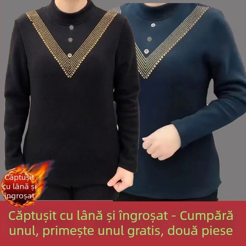 Top termic din velur german, mărime plus, pentru femei, cu guler semi-înalt, toamnă-iarna