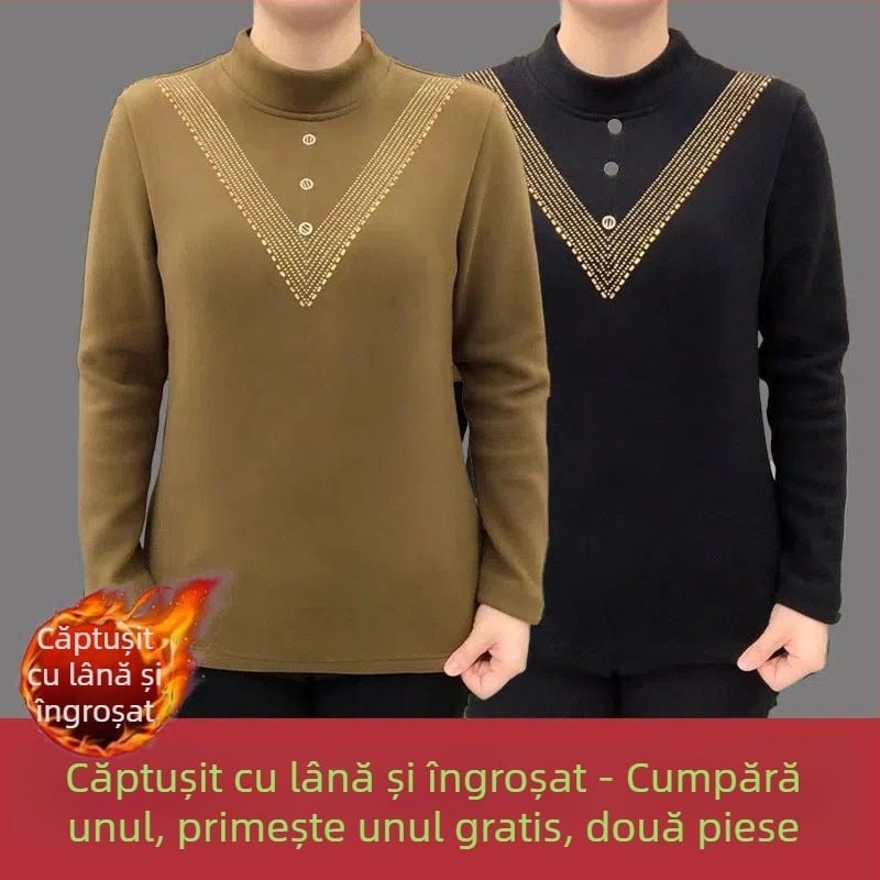 Top termic din velur german, mărime plus, pentru femei, cu guler semi-înalt, toamnă-iarna