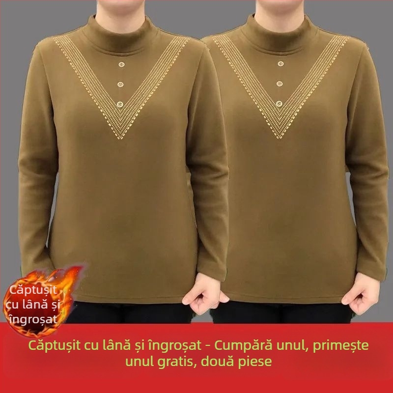 Top termic din velur german, mărime plus, pentru femei, cu guler semi-înalt, toamnă-iarna