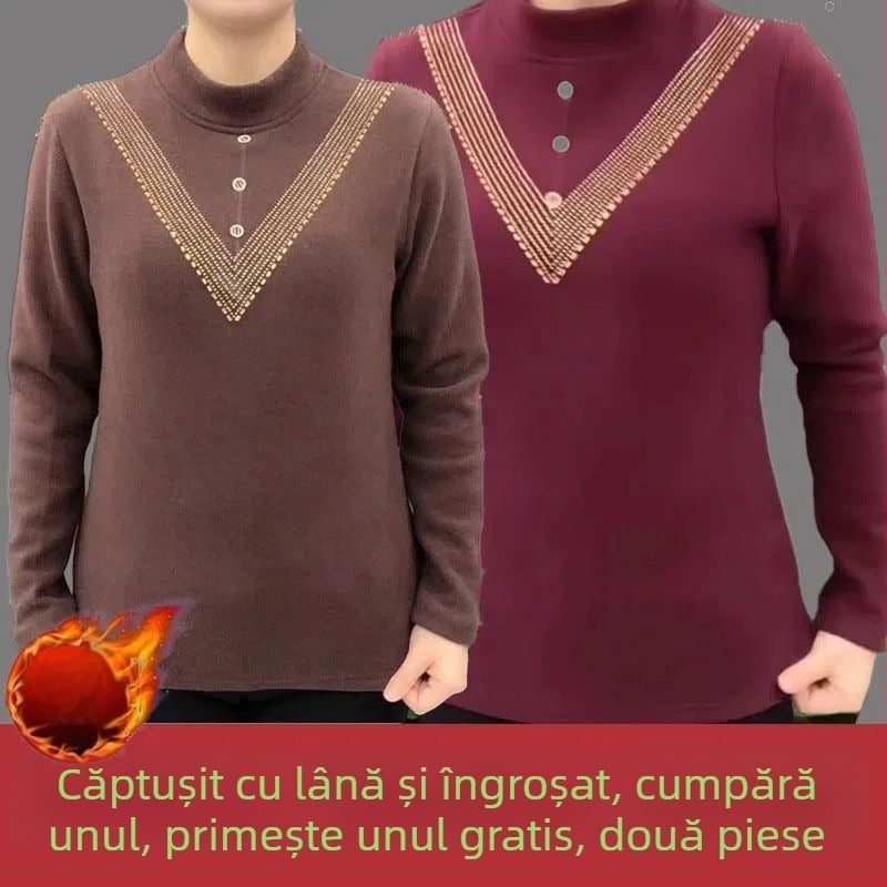 Top termic din velur german, mărime plus, pentru femei, cu guler semi-înalt, toamnă-iarna