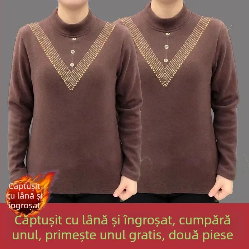 Top termic din velur german, mărime plus, pentru femei, cu guler semi-înalt, toamnă-iarna