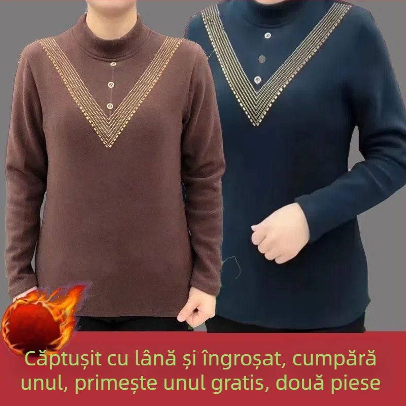 Top termic din velur german, mărime plus, pentru femei, cu guler semi-înalt, toamnă-iarna