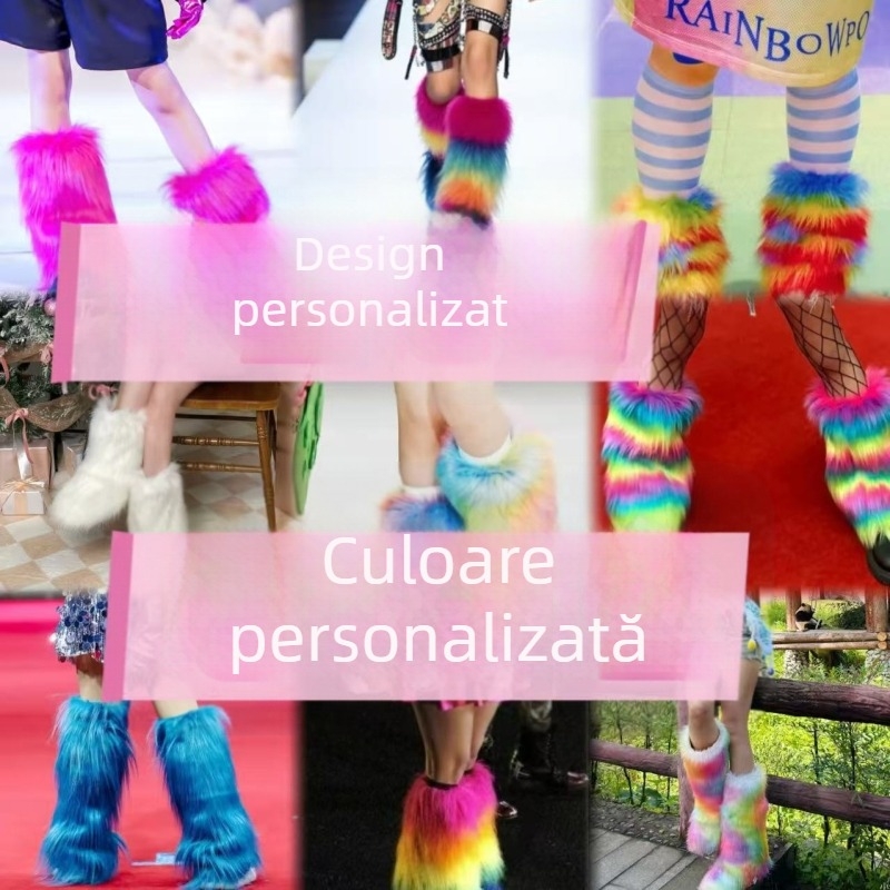 Ghete de iarnă cu blană artificială pentru femei, înalte, talpă din cauciuc