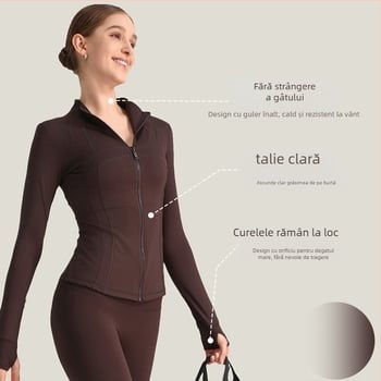 Jachetă de yoga pentru femei, mâneci lungi, croială lejeră, material nylon/spandex 80/20, evacuare a umezelii