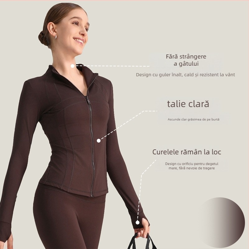 Jachetă de yoga pentru femei, mâneci lungi, croială lejeră, material nylon/spandex 80/20, evacuare a umezelii