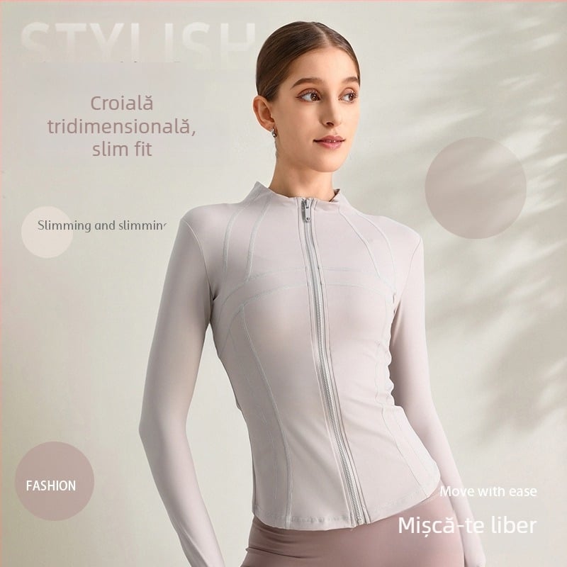 Jachetă de yoga pentru femei, mâneci lungi, croială lejeră, material nylon/spandex 80/20, evacuare a umezelii