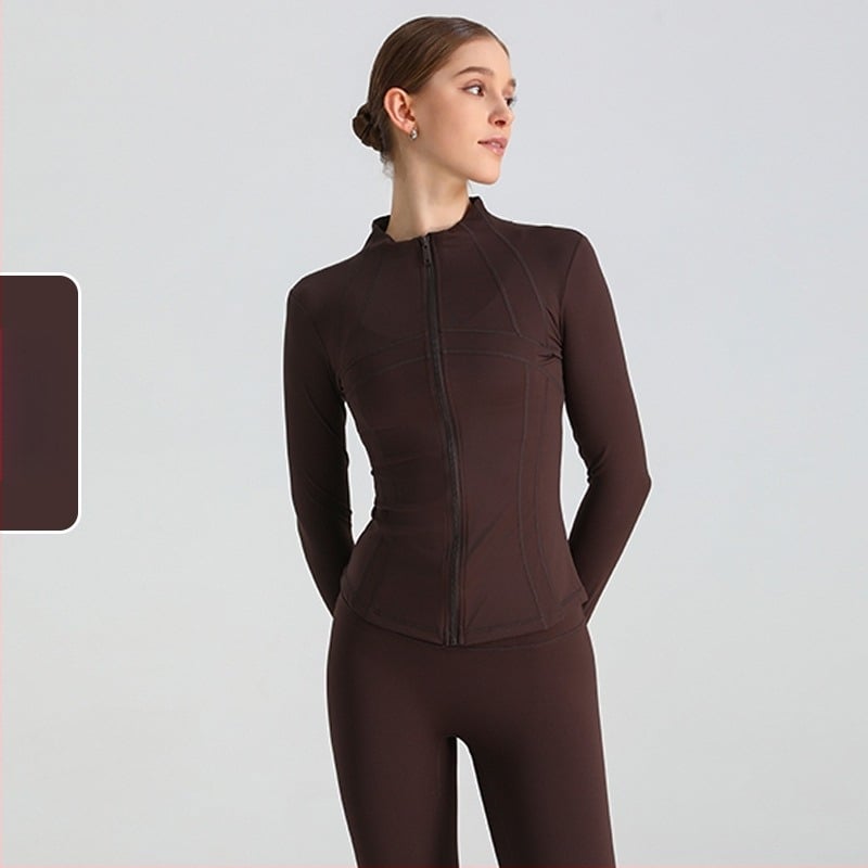 Jachetă de yoga pentru femei, mâneci lungi, croială lejeră, material nylon/spandex 80/20, evacuare a umezelii