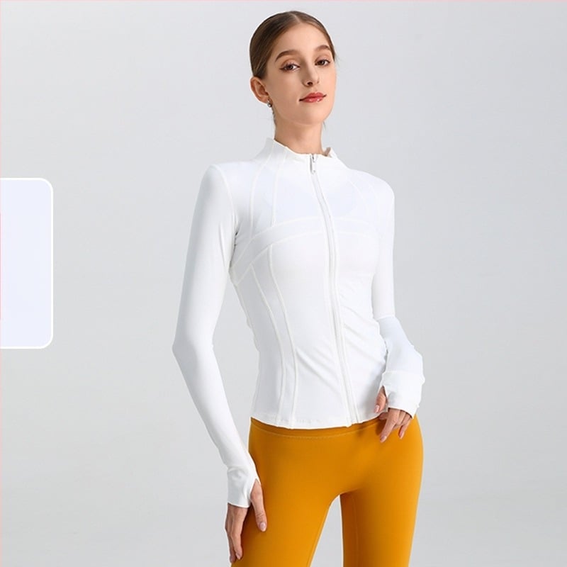 Jachetă de yoga pentru femei, mâneci lungi, croială lejeră, material nylon/spandex 80/20, evacuare a umezelii