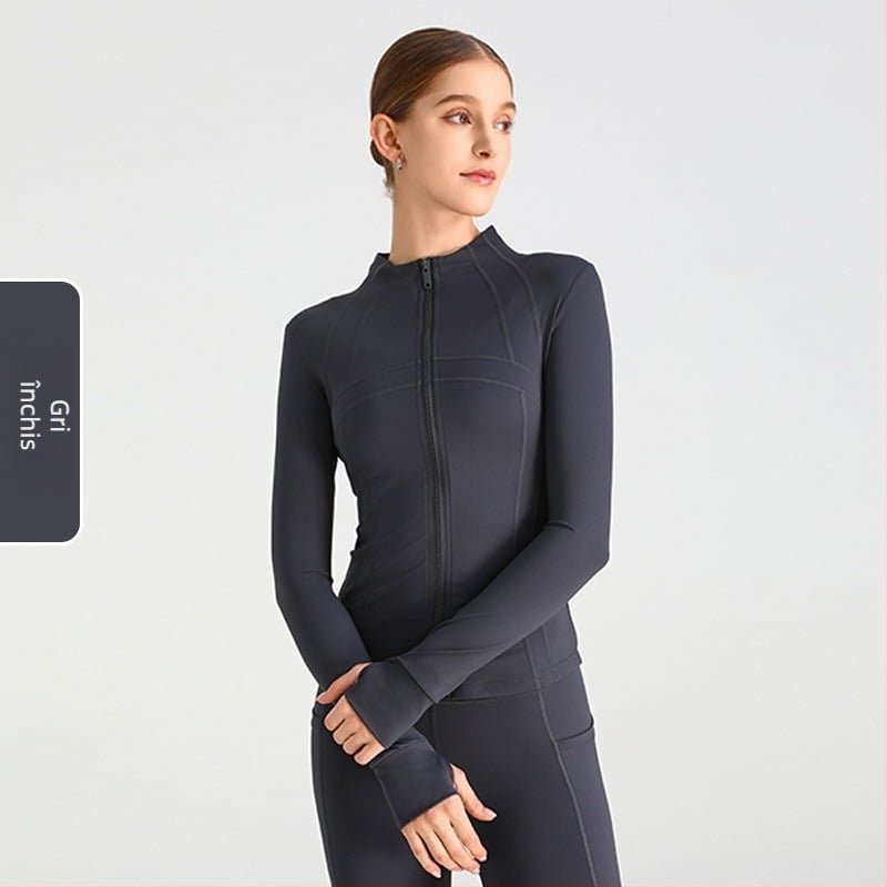 Jachetă de yoga pentru femei, mâneci lungi, croială lejeră, material nylon/spandex 80/20, evacuare a umezelii