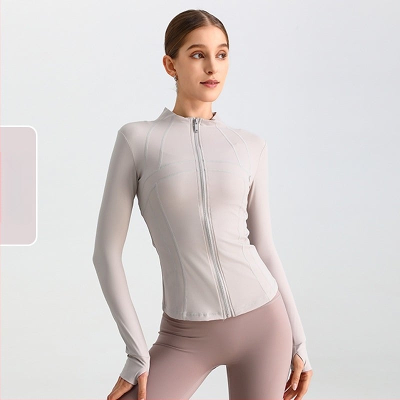 Jachetă de yoga pentru femei, mâneci lungi, croială lejeră, material nylon/spandex 80/20, evacuare a umezelii