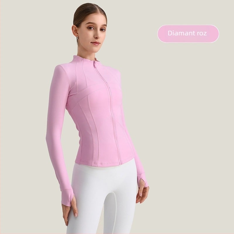 Jachetă de yoga pentru femei, mâneci lungi, croială lejeră, material nylon/spandex 80/20, evacuare a umezelii
