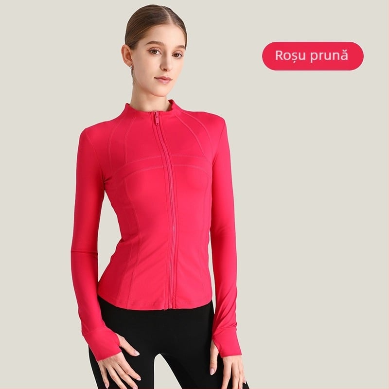Jachetă de yoga pentru femei, mâneci lungi, croială lejeră, material nylon/spandex 80/20, evacuare a umezelii