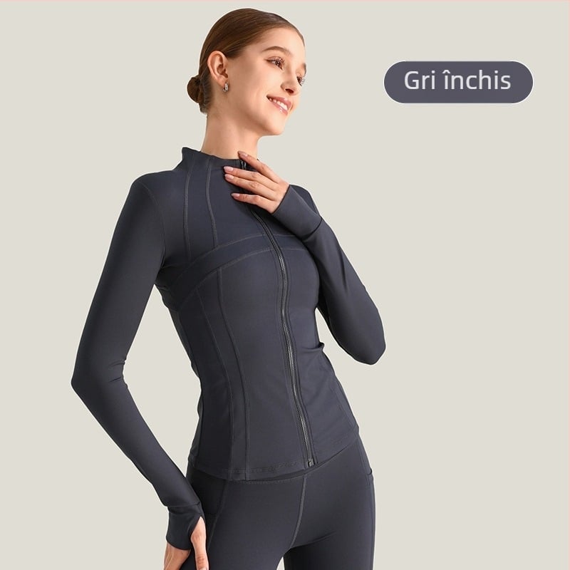 Jachetă de yoga pentru femei, mâneci lungi, croială lejeră, material nylon/spandex 80/20, evacuare a umezelii