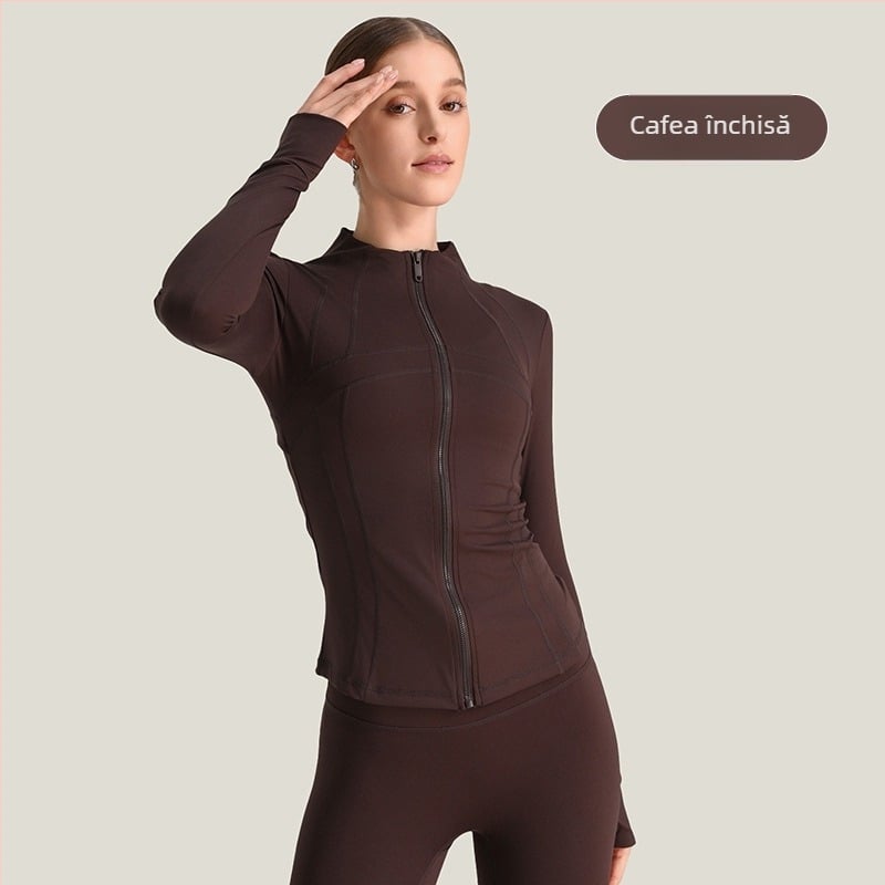 Jachetă de yoga pentru femei, mâneci lungi, croială lejeră, material nylon/spandex 80/20, evacuare a umezelii