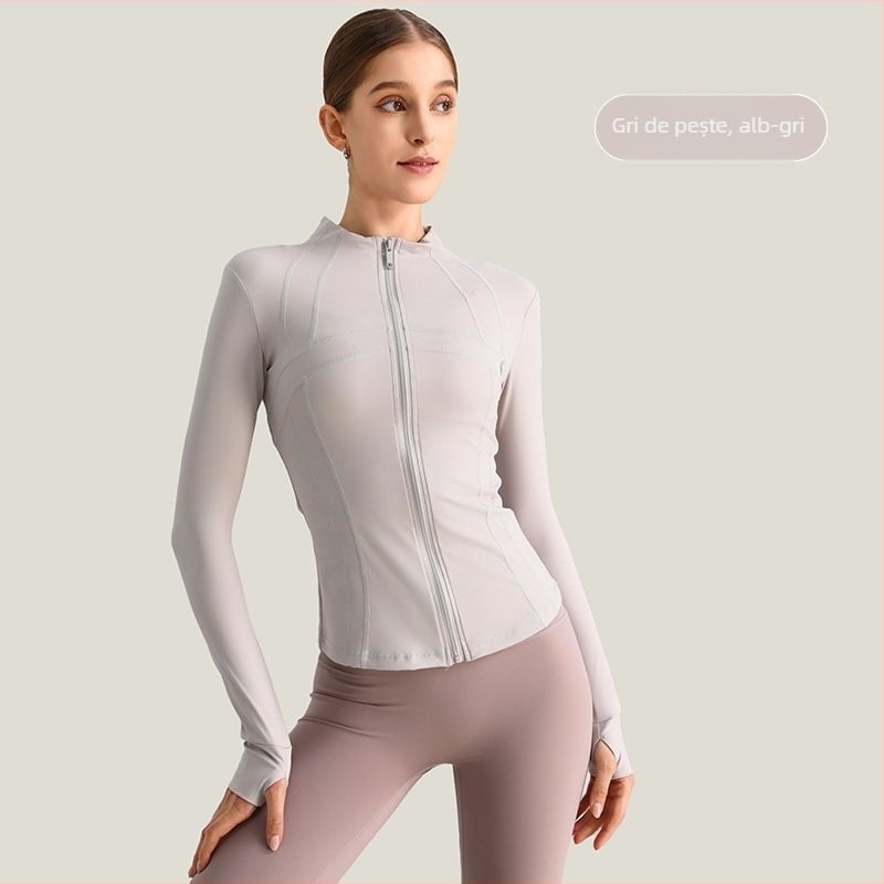 Jachetă de yoga pentru femei, mâneci lungi, croială lejeră, material nylon/spandex 80/20, evacuare a umezelii