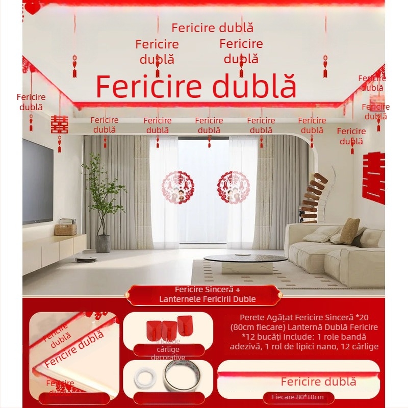 Set de decor pentru sufragerie de nuntă cu ghirlandă Xi și perdea de tavan (textil nețesut, panglică)