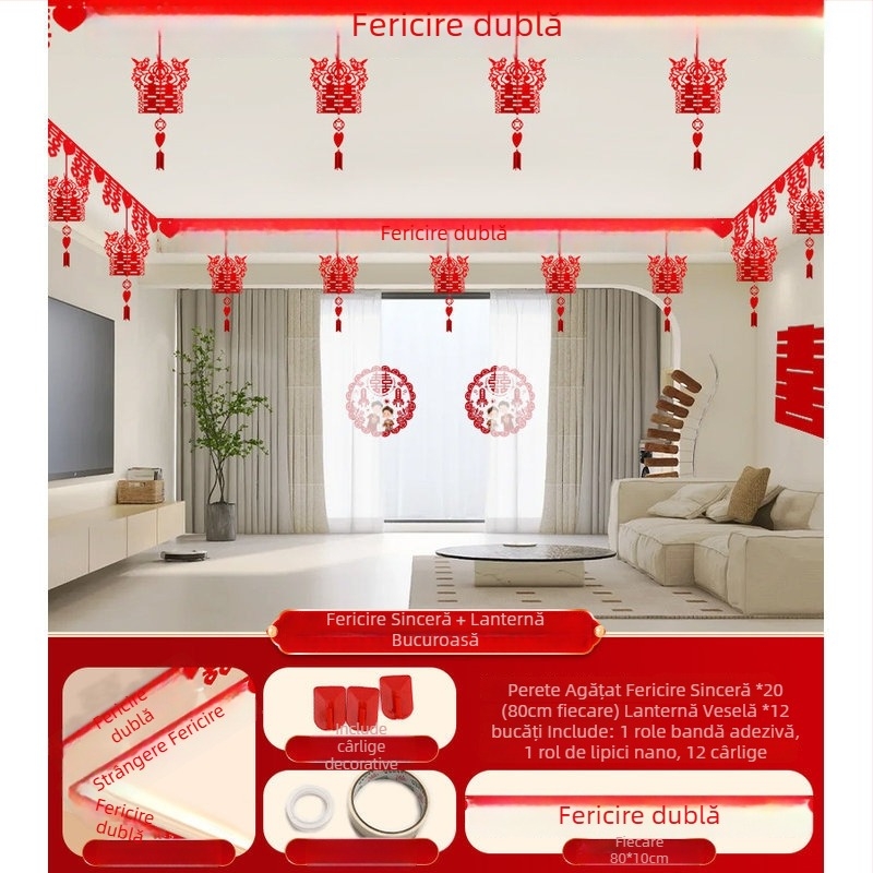 Set de decor pentru sufragerie de nuntă cu ghirlandă Xi și perdea de tavan (textil nețesut, panglică)