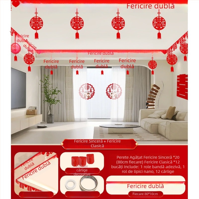 Set de decor pentru sufragerie de nuntă cu ghirlandă Xi și perdea de tavan (textil nețesut, panglică)