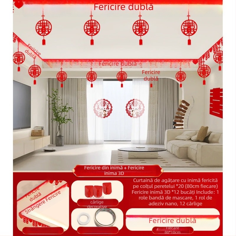 Set de decor pentru sufragerie de nuntă cu ghirlandă Xi și perdea de tavan (textil nețesut, panglică)