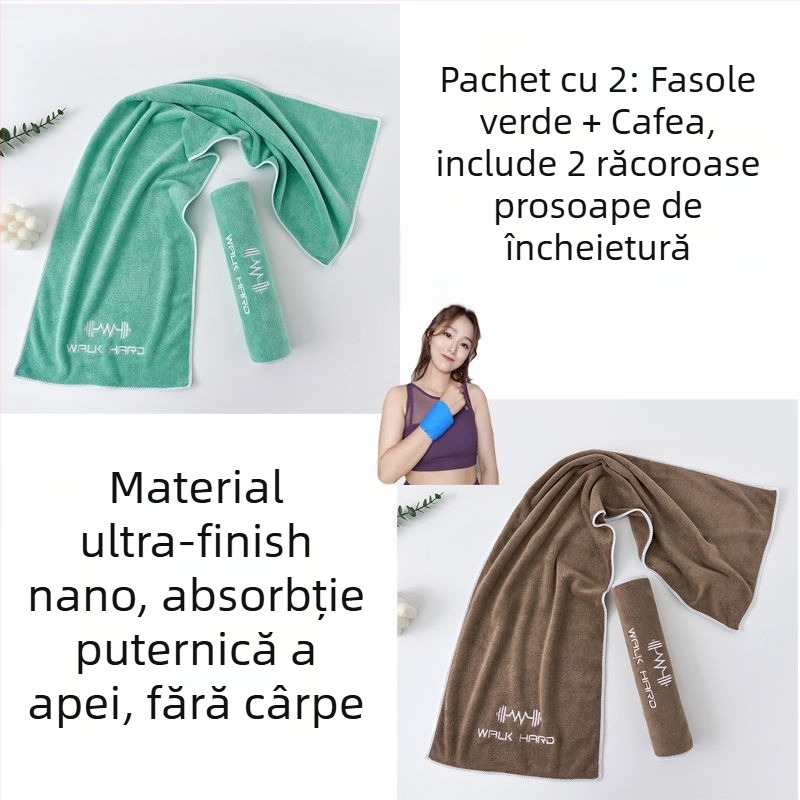 Prosop sport din microfibră, absorbant la transpirație, cu lungime extinsă pentru sală, alergare și yoga, mare, portabil, uscare rapidă