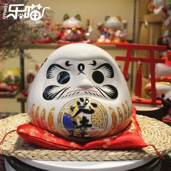 Pușculiță ceramică Dharma Egg — porțelan alb, stil Damo, ornament pentru restaurant sushi