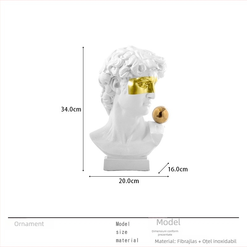 Cap de David - sculptură, design Nordic, statuetă de birou pentru living - Brand: Top ten home furnishings; Material: Rășină; Procesare și personalizare: Nu; Meșteșug: Altul