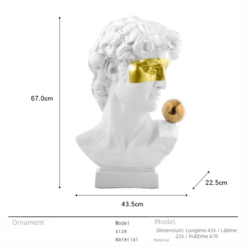 Cap de David - sculptură, design Nordic, statuetă de birou pentru living - Brand: Top ten home furnishings; Material: Rășină; Procesare și personalizare: Nu; Meșteșug: Altul