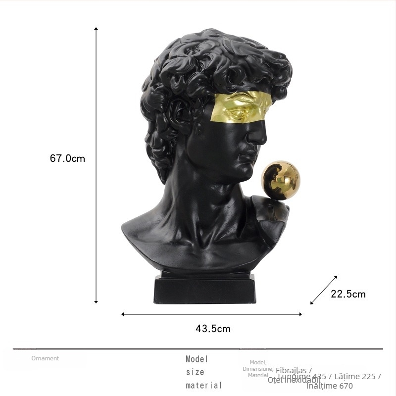 Cap de David - sculptură, design Nordic, statuetă de birou pentru living - Brand: Top ten home furnishings; Material: Rășină; Procesare și personalizare: Nu; Meșteșug: Altul