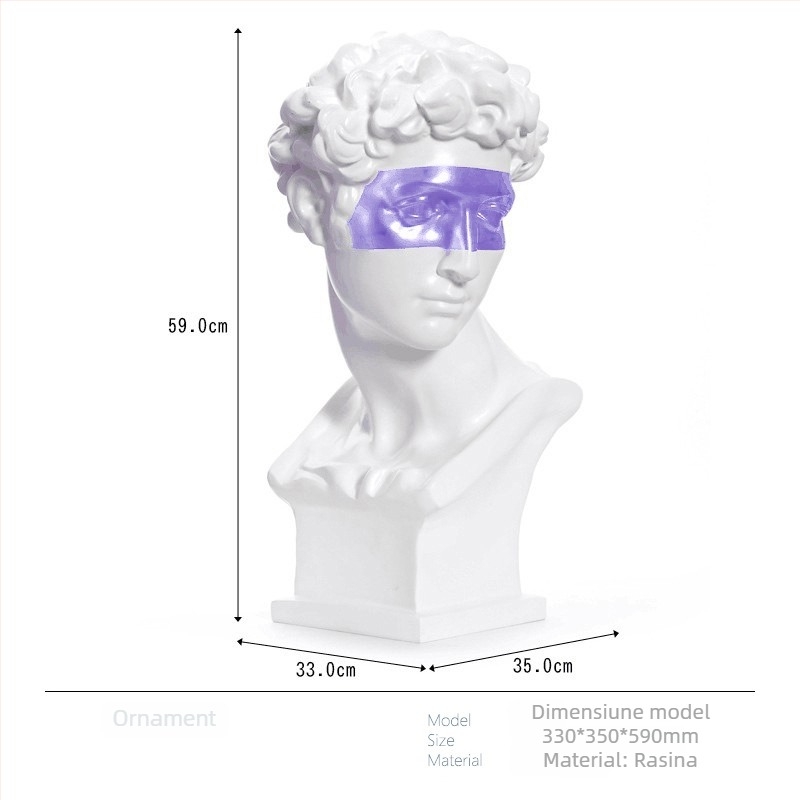 Cap de David - sculptură, design Nordic, statuetă de birou pentru living - Brand: Top ten home furnishings; Material: Rășină; Procesare și personalizare: Nu; Meșteșug: Altul