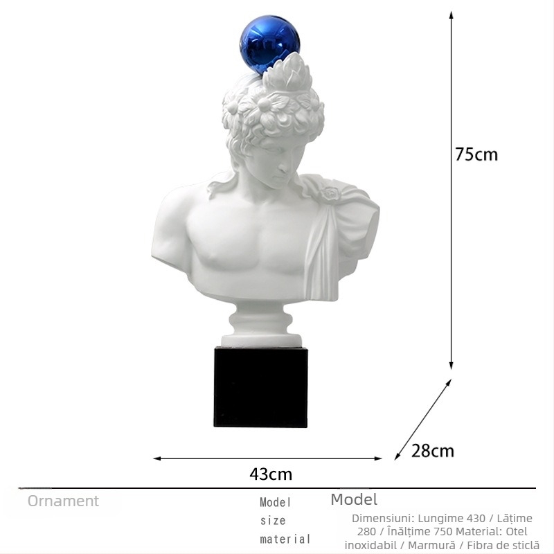 Cap de David - sculptură, design Nordic, statuetă de birou pentru living - Brand: Top ten home furnishings; Material: Rășină; Procesare și personalizare: Nu; Meșteșug: Altul