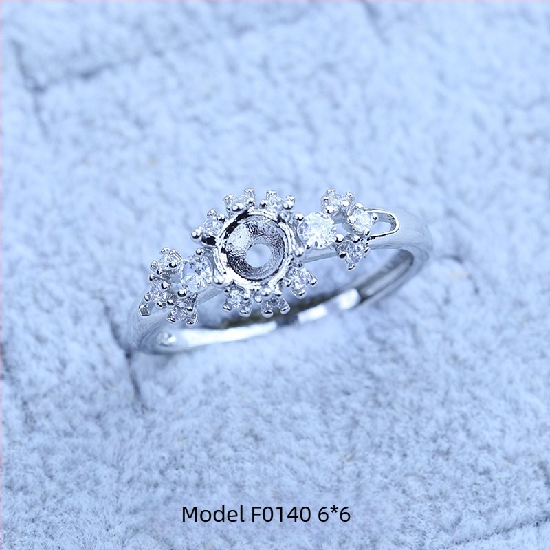 Suport pentru inel placat cu argint S925, cu design de fulg de zăpadă, cu Moissanite și zirconiu, afișaj geometric din cupru, placare electrolitică