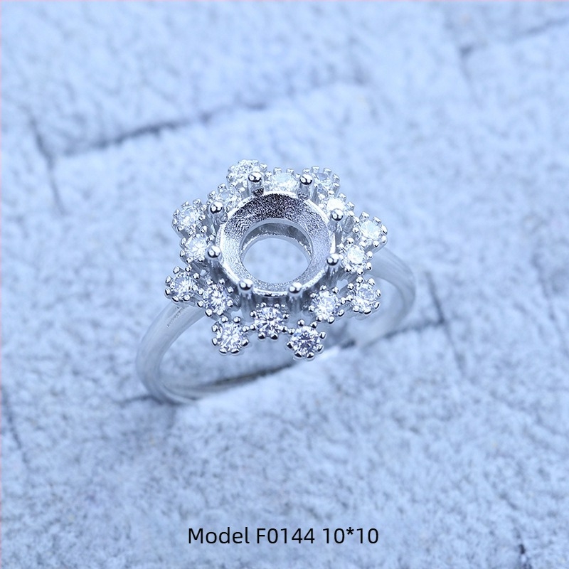 Suport pentru inel placat cu argint S925, cu design de fulg de zăpadă, cu Moissanite și zirconiu, afișaj geometric din cupru, placare electrolitică