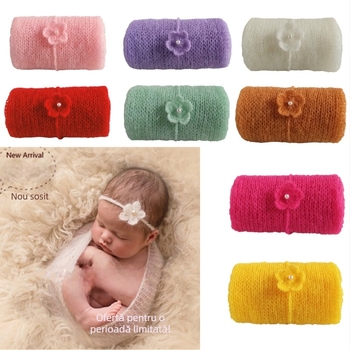 Pătură tricotată pentru bebeluși, pentru fotografii, din bumbac, țesătură simplă, model monocrom, potrivită pentru 0–3 luni