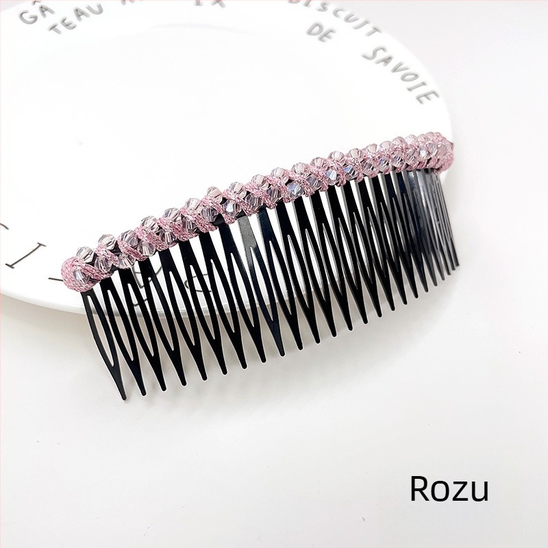 Clip de păr din cristal, cuarț roz, pentru cocuri, stil coreean, formă geometrică, finisaj împletit