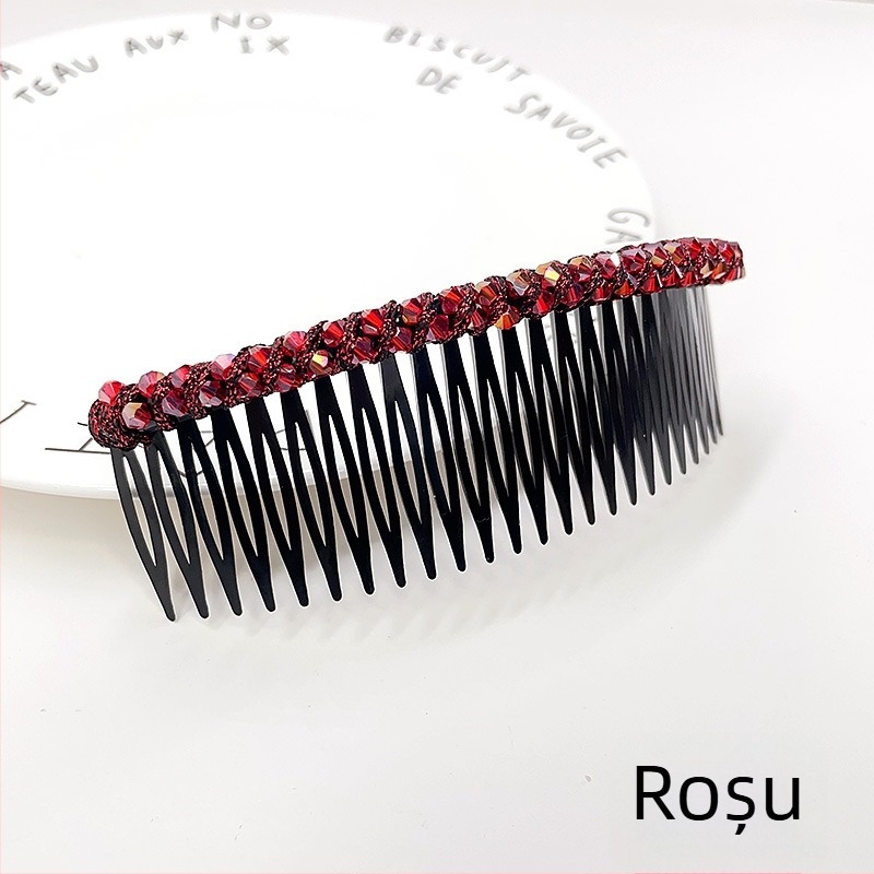 Clip de păr din cristal, cuarț roz, pentru cocuri, stil coreean, formă geometrică, finisaj împletit