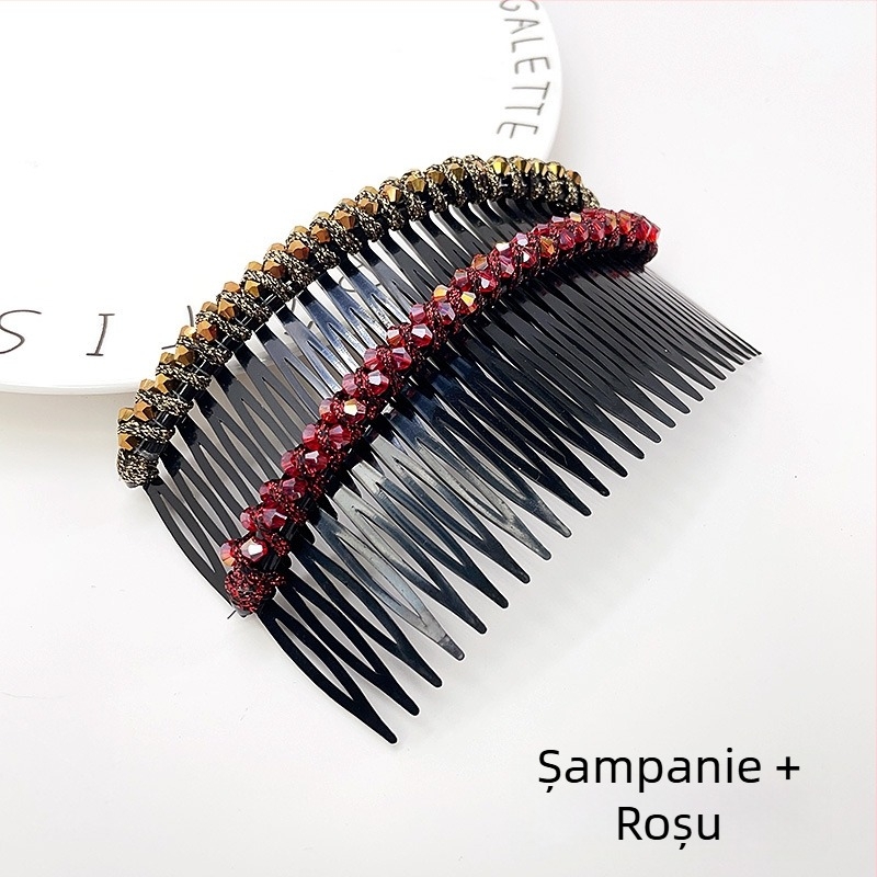 Clip de păr din cristal, cuarț roz, pentru cocuri, stil coreean, formă geometrică, finisaj împletit