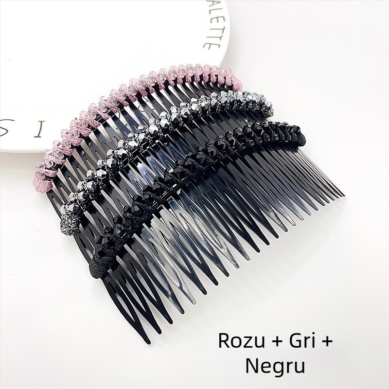 Clip de păr din cristal, cuarț roz, pentru cocuri, stil coreean, formă geometrică, finisaj împletit