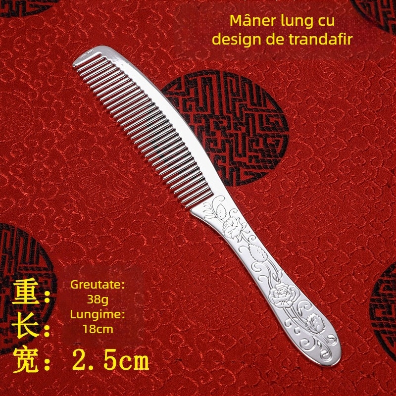 Pieptene pentru păr din argint S999, în formă de floare, lucrat manual, accesorii pentru păr
