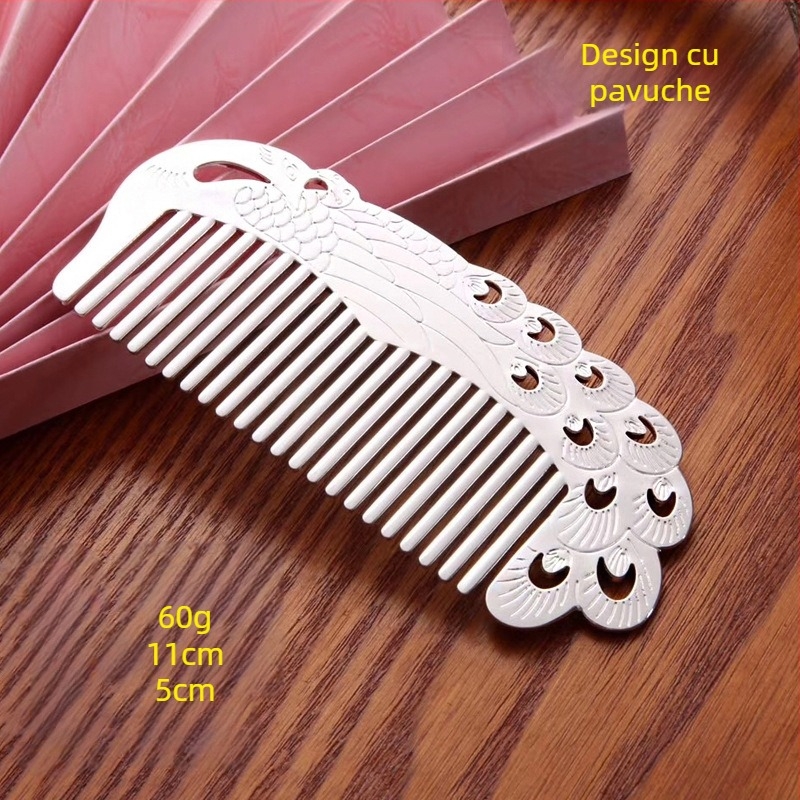 Pieptene pentru păr din argint S999, în formă de floare, lucrat manual, accesorii pentru păr