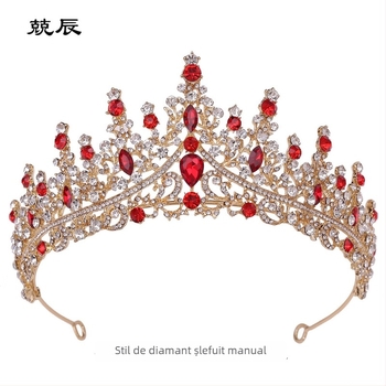 Coronă de mireasă din aliaj cu cristale, finisaj: argintiu gros KC auriu, tăiere diamantată, accesorii pentru păr feminin