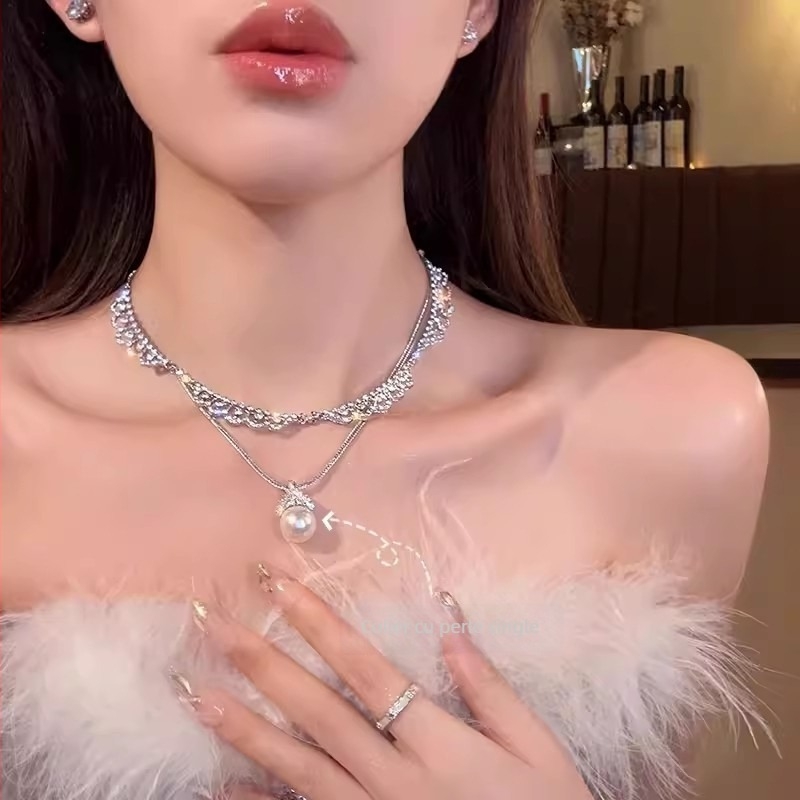 Colier din alloy, lucrat manual, cu lanț box multi-strat, stil lux ușor pentru femei, primăvara 2024