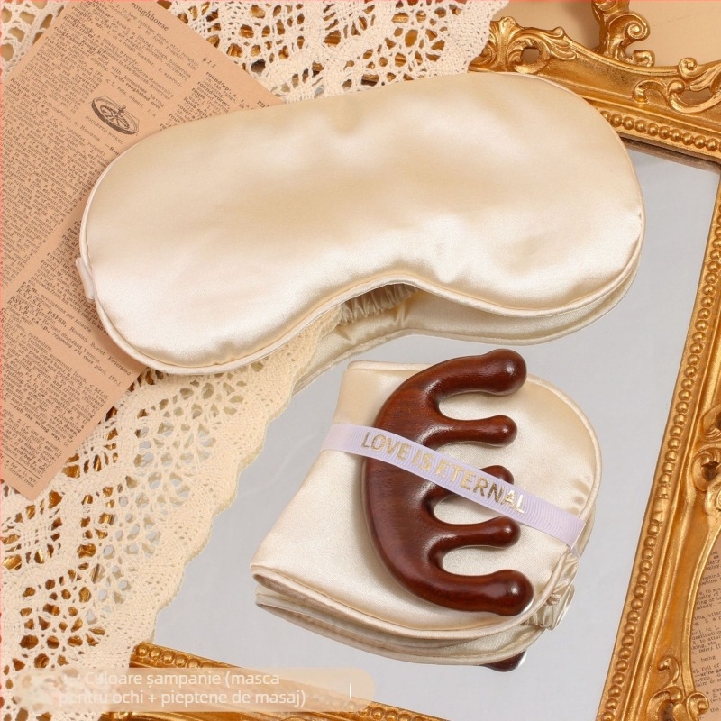 Set cadou cu mască de ochi din mătase simulată și pieptene cu cinci dinți, ambalat într-o geantă, CX brand, cadou de nuntă